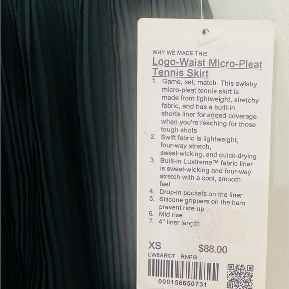 Lululemon Logo-Waist Micro Pleat Tennis Skirt- XS in Rainforest Green NEW - Picture 2 of 5